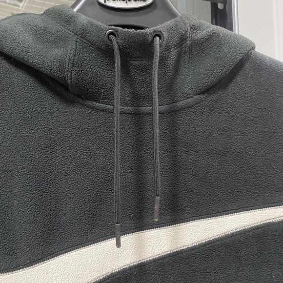 Nike Big Swoosh High Piling Oversized Sherpa Hoodie Size Small Black And White - Picture 5 of 8
